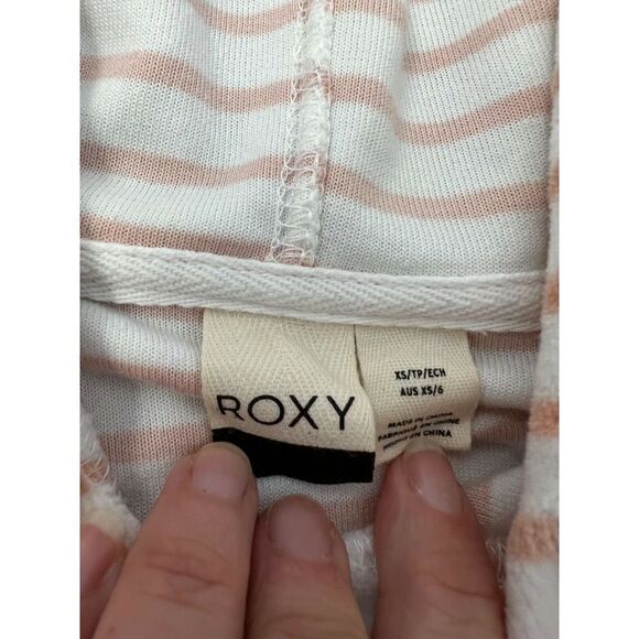 ROXY WOMENS PEACH WHITE STRIPED XS VELOUR PULLOVER HOODIE HOODED SOFT SWEATSHIRT - Picture 9 of 11